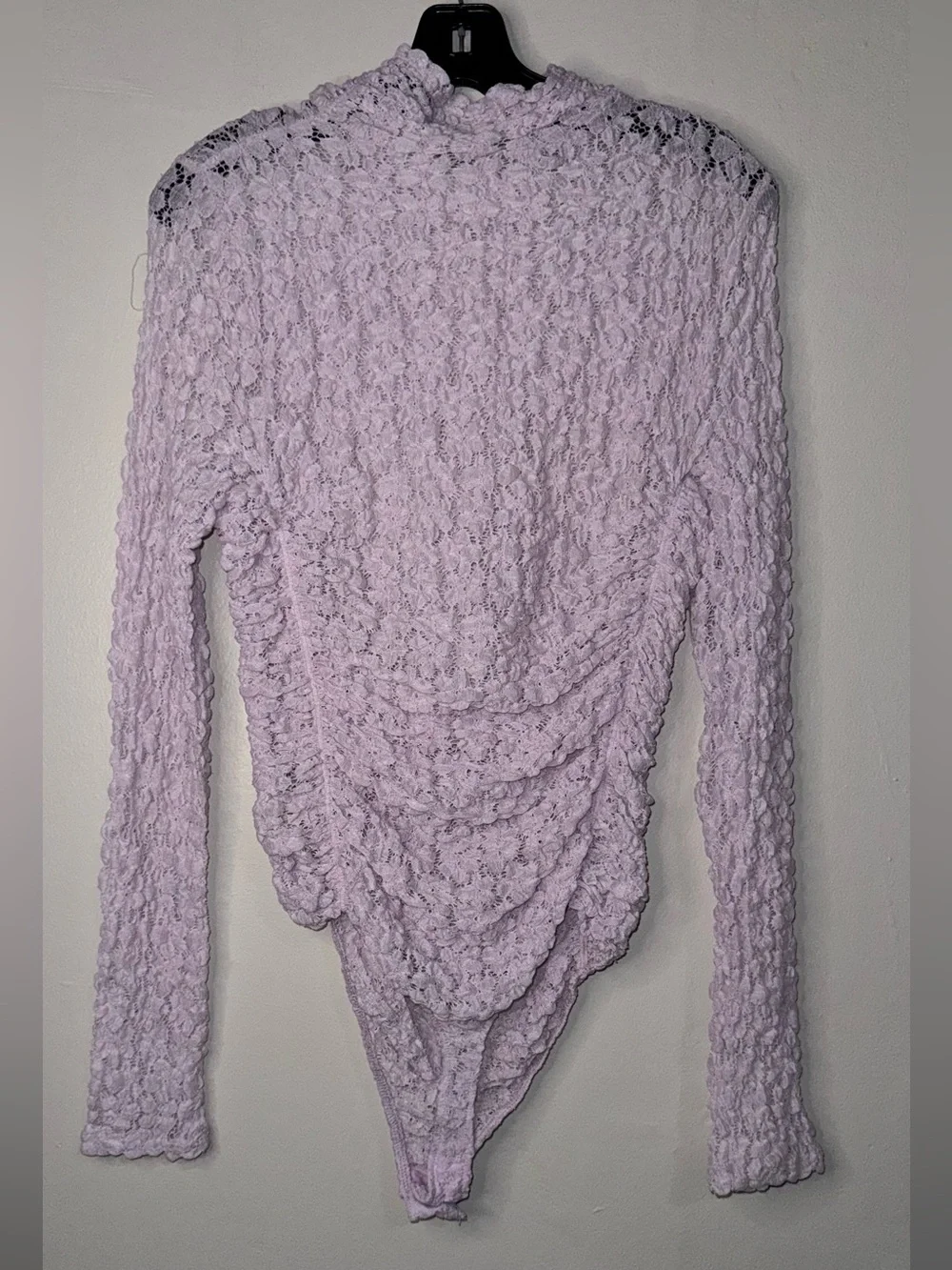 Free People Lilac Floral Lace Mock-Neck Bodysuit